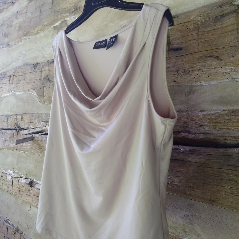 New York & Co. Golden Tan Cowl Neck Tank Top Size Large - Picture 2 of 4